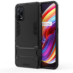 Silicone Matte Finish and Plastic Back Cover Case with Stand for Realme 7 Pro Black