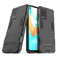 Silicone Matte Finish and Plastic Back Cover Case with Stand for Realme 8s 5G Black