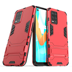 Silicone Matte Finish and Plastic Back Cover Case with Stand for Realme 8s 5G Red