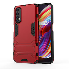 Silicone Matte Finish and Plastic Back Cover Case with Stand for Realme Narzo 30 4G Red