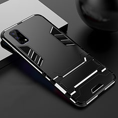 Silicone Matte Finish and Plastic Back Cover Case with Stand for Realme Q2 5G Black