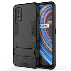 Silicone Matte Finish and Plastic Back Cover Case with Stand for Realme V15 5G Black