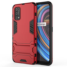 Silicone Matte Finish and Plastic Back Cover Case with Stand for Realme V15 5G Red