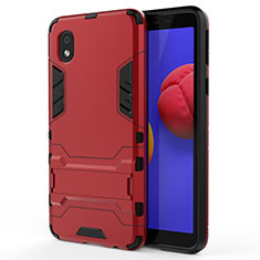 Silicone Matte Finish and Plastic Back Cover Case with Stand for Samsung Galaxy A01 Core Red