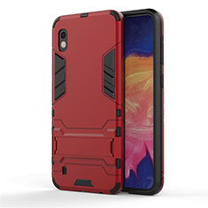 Silicone Matte Finish and Plastic Back Cover Case with Stand for Samsung Galaxy A10 Red