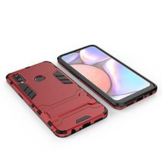 Silicone Matte Finish and Plastic Back Cover Case with Stand for Samsung Galaxy A10s Red