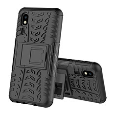 Silicone Matte Finish and Plastic Back Cover Case with Stand for Samsung Galaxy A2 Core A260F A260G Black