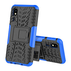 Silicone Matte Finish and Plastic Back Cover Case with Stand for Samsung Galaxy A2 Core A260F A260G Blue