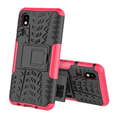 Silicone Matte Finish and Plastic Back Cover Case with Stand for Samsung Galaxy A2 Core A260F A260G Hot Pink