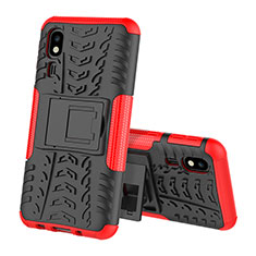 Silicone Matte Finish and Plastic Back Cover Case with Stand for Samsung Galaxy A2 Core A260F A260G Red