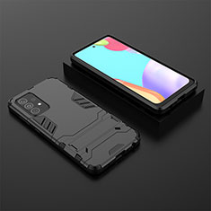 Silicone Matte Finish and Plastic Back Cover Case with Stand for Samsung Galaxy A52 4G Black