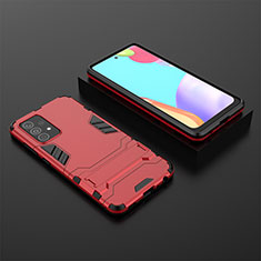Silicone Matte Finish and Plastic Back Cover Case with Stand for Samsung Galaxy A52 4G Red