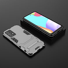 Silicone Matte Finish and Plastic Back Cover Case with Stand for Samsung Galaxy A52 5G Gray