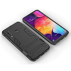 Silicone Matte Finish and Plastic Back Cover Case with Stand for Samsung Galaxy A60 Black