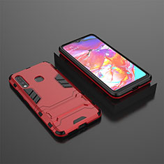 Silicone Matte Finish and Plastic Back Cover Case with Stand for Samsung Galaxy A70E Red