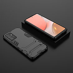 Silicone Matte Finish and Plastic Back Cover Case with Stand for Samsung Galaxy A72 4G Black