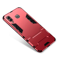 Silicone Matte Finish and Plastic Back Cover Case with Stand for Samsung Galaxy A8 Star Red
