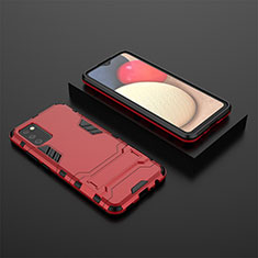 Silicone Matte Finish and Plastic Back Cover Case with Stand for Samsung Galaxy F02S SM-E025F Red