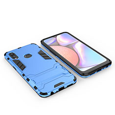Silicone Matte Finish and Plastic Back Cover Case with Stand for Samsung Galaxy M01s Blue