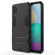 Silicone Matte Finish and Plastic Back Cover Case with Stand for Samsung Galaxy M02 Black