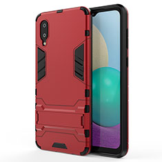 Silicone Matte Finish and Plastic Back Cover Case with Stand for Samsung Galaxy M02 Red