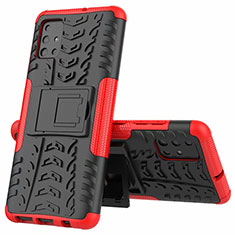 Silicone Matte Finish and Plastic Back Cover Case with Stand for Samsung Galaxy M40S Red