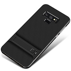 Silicone Matte Finish and Plastic Back Cover Case with Stand for Samsung Galaxy Note 9 Black