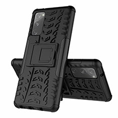 Silicone Matte Finish and Plastic Back Cover Case with Stand for Samsung Galaxy S20 FE 4G Black