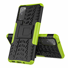 Silicone Matte Finish and Plastic Back Cover Case with Stand for Samsung Galaxy S20 FE 4G Green