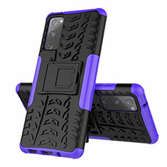 Silicone Matte Finish and Plastic Back Cover Case with Stand for Samsung Galaxy S20 FE 4G Purple