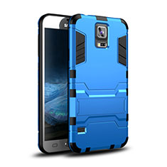 Silicone Matte Finish and Plastic Back Cover Case with Stand for Samsung Galaxy S5 Duos Plus Blue