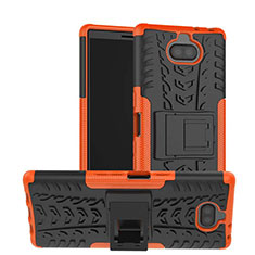 Silicone Matte Finish and Plastic Back Cover Case with Stand for Sony Xperia 10 Orange