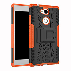 Silicone Matte Finish and Plastic Back Cover Case with Stand for Sony Xperia L2 Orange