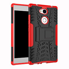 Silicone Matte Finish and Plastic Back Cover Case with Stand for Sony Xperia L2 Red