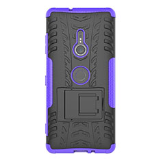 Silicone Matte Finish and Plastic Back Cover Case with Stand for Sony Xperia XZ3 Purple