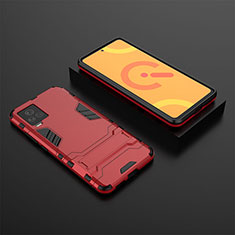 Silicone Matte Finish and Plastic Back Cover Case with Stand for Vivo iQOO 7 5G Red