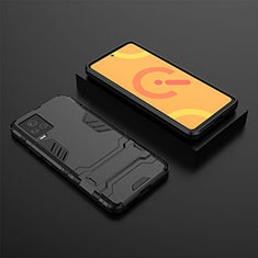 Silicone Matte Finish and Plastic Back Cover Case with Stand for Vivo iQOO 7 Legend 5G Black