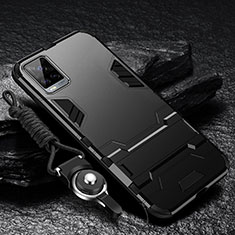 Silicone Matte Finish and Plastic Back Cover Case with Stand for Vivo V20 Pro 5G Black