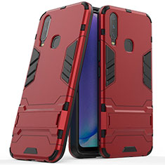 Silicone Matte Finish and Plastic Back Cover Case with Stand for Vivo Y12 Red