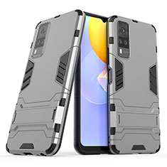Silicone Matte Finish and Plastic Back Cover Case with Stand for Vivo Y31 (2021) Gray