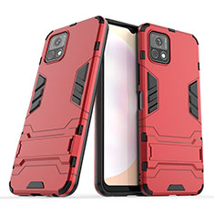 Silicone Matte Finish and Plastic Back Cover Case with Stand for Vivo Y31s 5G Red