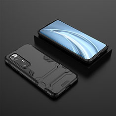 Silicone Matte Finish and Plastic Back Cover Case with Stand for Xiaomi Mi 10S 5G Black