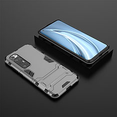 Silicone Matte Finish and Plastic Back Cover Case with Stand for Xiaomi Mi 10S 5G Gray