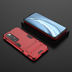 Silicone Matte Finish and Plastic Back Cover Case with Stand for Xiaomi Mi 10S 5G Red