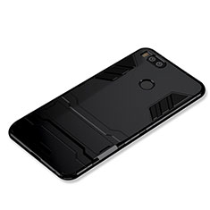 Silicone Matte Finish and Plastic Back Cover Case with Stand for Xiaomi Mi 5X Black