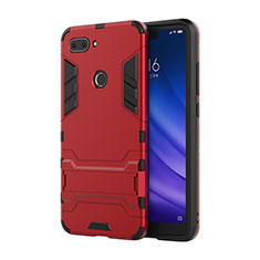 Silicone Matte Finish and Plastic Back Cover Case with Stand for Xiaomi Mi 8 Lite Red