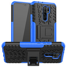 Silicone Matte Finish and Plastic Back Cover Case with Stand for Xiaomi Poco M2 Blue