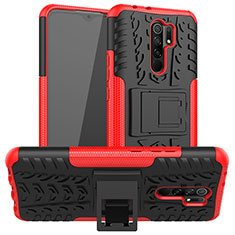 Silicone Matte Finish and Plastic Back Cover Case with Stand for Xiaomi Poco M2 Red