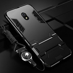 Silicone Matte Finish and Plastic Back Cover Case with Stand for Xiaomi Redmi 8A Black