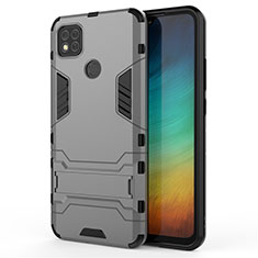 Silicone Matte Finish and Plastic Back Cover Case with Stand for Xiaomi Redmi 9C Gray